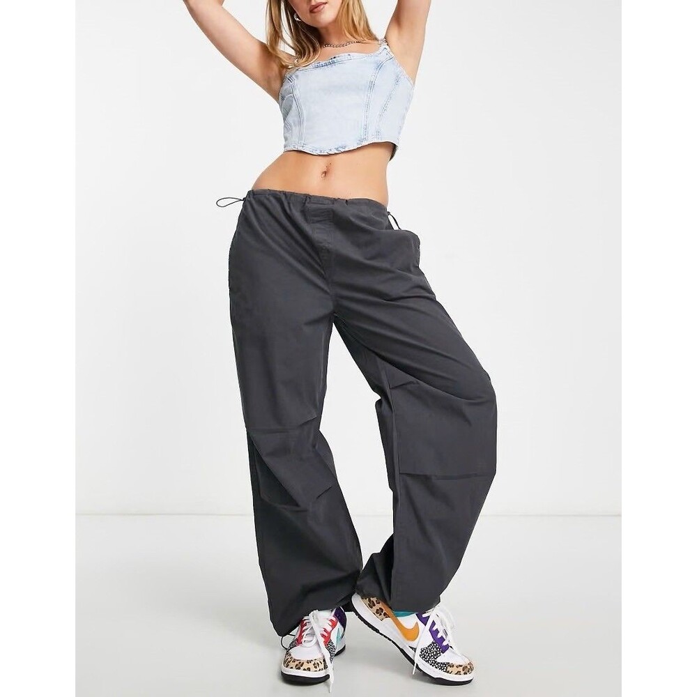 Stradivarius STR Parachute Pants Womens Oversized Small Gray